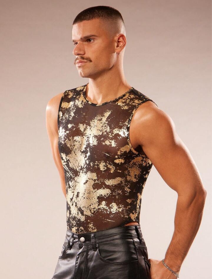 Men's Gold Foil Graphic Sleeveless Jumpsuit